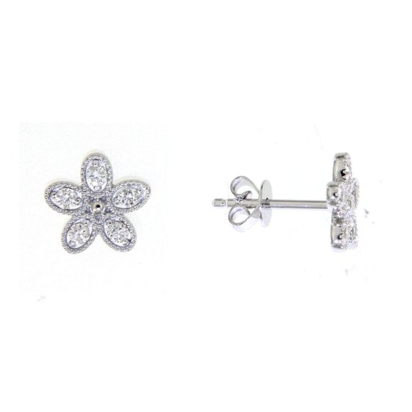 Real Diamond Flower Shape Stud Earrings White Gold